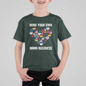 Harris Walz 2024 T Shirt For Kid Mind Your Own Damn Business Unity LGBT American Flag TS11 Dark Forest Green Print Your Wear