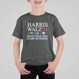 Harris Walz'24 T Shirt For Kid Mind Your Own Damn Business American LGBT Flag Unity Heart TS11 Dark Heather Print Your Wear