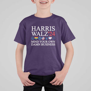 Harris Walz'24 T Shirt For Kid Mind Your Own Damn Business American LGBT Flag Unity Heart TS11 Purple Print Your Wear