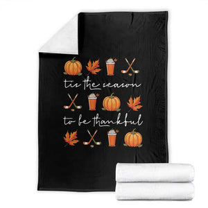 Thanksgiving Day Throw Blanket Tis The Season To Be Thankful Pumpkin Ice Hockey Maple Leaf TS11 Black Print Your Wear