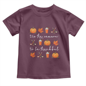 Thanksgiving Day Baby Shirt Tis The Season To Be Thankful Pumpkin Ice Hockey Maple Leaf TS11 Maroon Print Your Wear