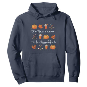 Thanksgiving Day Hoodie Tis The Season To Be Thankful Pumpkin Ice Hockey Maple Leaf TS11 Navy Print Your Wear