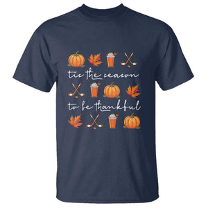 Thanksgiving Day T Shirt Tis The Season To Be Thankful Pumpkin Ice Hockey Maple Leaf TS11 Navy Print Your Wear