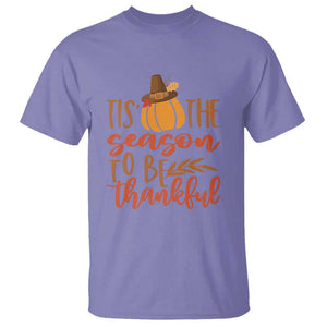 Thanksgiving Day T Shirt Tis The Season To Be Thankful Pumpkin Fall Season Pilgrim Hat TS11 Violet Print Your Wear