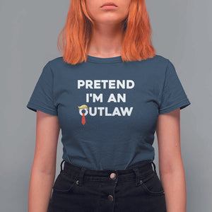 Funny Trump Halloween T Shirt For Women Pretend I'm An Outlaw Blond Hair Red Tie TS11 Navy Print Your Wear