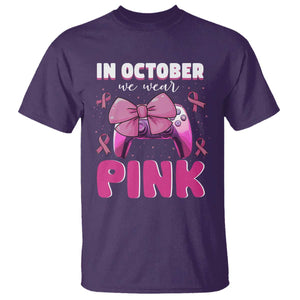 In October We Wear Pink T Shirt Breast Cancer Awareness Game Console Pink Bow TS11 Purple Print Your Wear