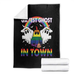 Funny Halloween LGBT Throw Blanket Gayest Ghost In Town Rainbow Flag TS11 Black Print Your Wear