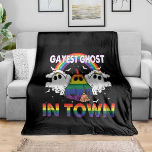 Funny Halloween LGBT Throw Blanket Gayest Ghost In Town Rainbow Flag TS11 Print Your Wear