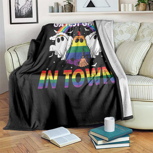Funny Halloween LGBT Throw Blanket Gayest Ghost In Town Rainbow Flag TS11 Print Your Wear