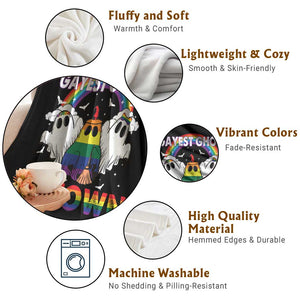 Funny Halloween LGBT Throw Blanket Gayest Ghost In Town Rainbow Flag TS11 Print Your Wear