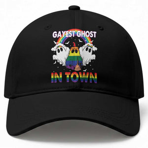Funny Halloween LGBT Baseball Cap Gayest Ghost In Town Rainbow Flag TS11 Print Your Wear