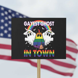 Funny Halloween LGBT Protest Sign Gayest Ghost In Town Rainbow Flag TS11 Horizontal 18" × 24" Black Print Your Wear
