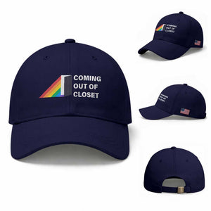 Come Out LGBT Baseball Cap Coming Out Of Closet Rainbow Door TS11 Baseball Cap Universal Fit Dark Blue Print Your Wear