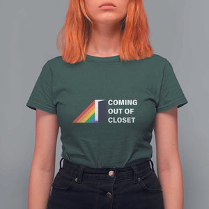 Come Out LGBT T Shirt For Women Coming Out Of Closet Rainbow Door TS11 Dark Forest Green Print Your Wear
