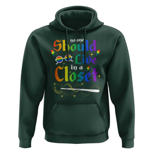 Come Out LGBT Hoodie No One Should Live In A Closet Magical Rainbow Glasses TS11 Dark Forest Green Print Your Wear