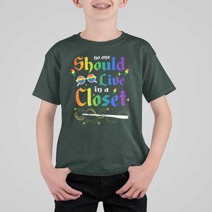 Come Out LGBT T Shirt For Kid No One Should Live In A Closet Magical Rainbow Glasses TS11 Dark Forest Green Print Your Wear