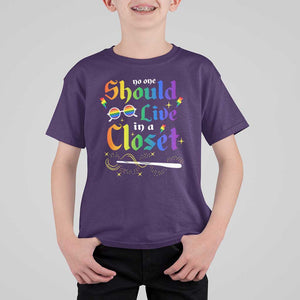 Come Out LGBT T Shirt For Kid No One Should Live In A Closet Magical Rainbow Glasses TS11 Purple Print Your Wear
