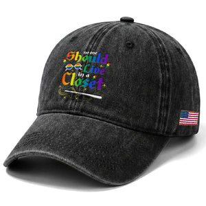 Come Out LGBT Washed Cotton Baseball Cap No One Should Live In A Closet Magical Rainbow Glasses TS11 Print Your Wear
