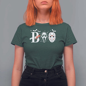 Halloween T Shirt For Women Boo Horror Murderer Masks Bat Spooky Season TS11 Dark Forest Green Print Your Wear