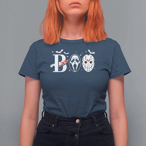 Halloween T Shirt For Women Boo Horror Murderer Masks Bat Spooky Season TS11 Navy Print Your Wear