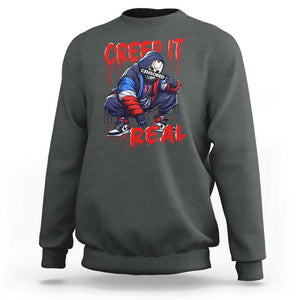 Halloween Sweatshirt Creep It Real Horror Murderer Spooky Season TS11 Dark Heather Print Your Wear