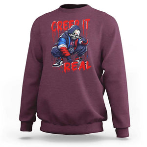 Halloween Sweatshirt Creep It Real Horror Murderer Spooky Season TS11 Maroon Print Your Wear
