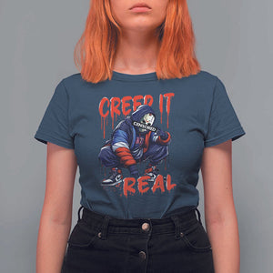 Halloween T Shirt For Women Creep It Real Horror Murderer Spooky Season TS11 Navy Print Your Wear