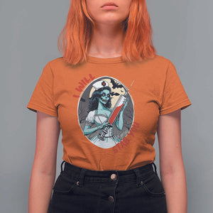 Funny Halloween Nurse T Shirt For Women I Will Stab You Scary Zombie Needle Nurse TS11 Orange Print Your Wear