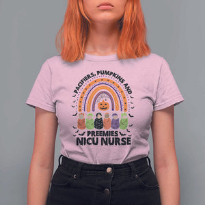 NICU Nurse Halloween T Shirt For Women Pacifiers Pumpkins And Preemies Baby Rainbow Bat TS11 Light Pink Print Your Wear