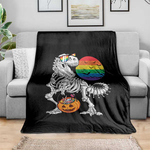 Halloween LGBT Throw Blanket Scary Dinosaur Skeleton T rex Rainbow Moon TS11 Print Your Wear