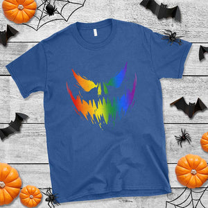 Funny Halloween LGBT T Shirt Jack O Lantern Scary Carved Pumpkin Face Rainbow Flag TS11 Royal Blue Print Your Wear