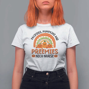 Halloween Nurse T Shirt For Women Pacifiers Pumpkins And Preemies Baby Pumpkin Rainbow Fall Season TS11 White Print Your Wear