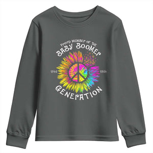 Proud Member Of The Baby Boomer Generation Youth Sweatshirt Hippie Sunflower TS11 Dark Heather Print Your Wear