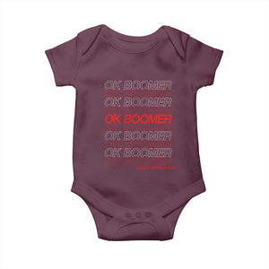 Funny OK Boomer Baby Onesie Gen Z Millennials Generation Meme Joke TS11 Maroon Print Your Wear