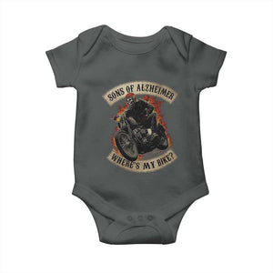 Funny Grumpy Old Biker Baby Onesie Sons Of Alzheimer Where Is My Bike TS11 Dark Heather Print Your Wear