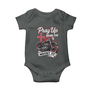 Pray Up Before You Mount Up Baby Onesie Christian Biker Religious Faith TS11 Dark Heather Print Your Wear