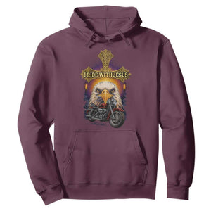Christian Biker I Ride With Jesus Hoodie Religious Faith Motorcycle Rider Eagle TS11 Maroon Print Your Wear