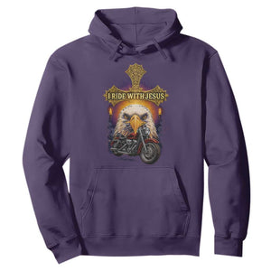 Christian Biker I Ride With Jesus Hoodie Religious Faith Motorcycle Rider Eagle TS11 Purple Print Your Wear