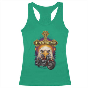 Christian Biker I Ride With Jesus Racerback Tank Top Religious Faith Motorcycle Rider Eagle TS11 Irish Green Print Your Wear