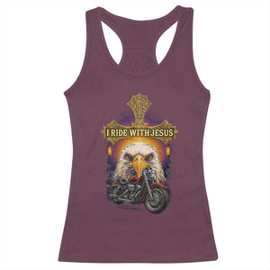 Christian Biker I Ride With Jesus Racerback Tank Top Religious Faith Motorcycle Rider Eagle TS11 Maroon Print Your Wear