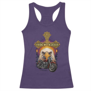 Christian Biker I Ride With Jesus Racerback Tank Top Religious Faith Motorcycle Rider Eagle TS11 Purple Print Your Wear