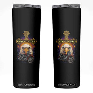 Christian Biker I Ride With Jesus Skinny Tumbler Religious Faith Motorcycle Rider Eagle TS11 Black Print Your Wear