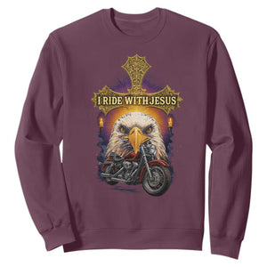 Christian Biker I Ride With Jesus Sweatshirt Religious Faith Motorcycle Rider Eagle TS11 Maroon Print Your Wear