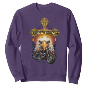 Christian Biker I Ride With Jesus Sweatshirt Religious Faith Motorcycle Rider Eagle TS11 Purple Print Your Wear