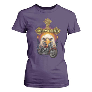 Christian Biker I Ride With Jesus T Shirt For Women Religious Faith Motorcycle Rider Eagle TS11 Purple Print Your Wear