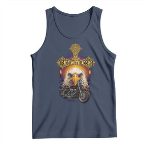 Christian Biker I Ride With Jesus Tank Top Religious Faith Motorcycle Rider Eagle TS11 Navy Print Your Wear