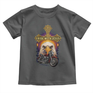 Christian Biker I Ride With Jesus Toddler T Shirt Religious Faith Motorcycle Rider Eagle TS11 Dark Heather Print Your Wear