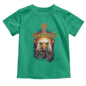 Christian Biker I Ride With Jesus Toddler T Shirt Religious Faith Motorcycle Rider Eagle TS11 Irish Green Print Your Wear