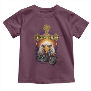 Christian Biker I Ride With Jesus Toddler T Shirt Religious Faith Motorcycle Rider Eagle TS11 Maroon Print Your Wear