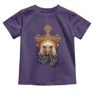 Christian Biker I Ride With Jesus Toddler T Shirt Religious Faith Motorcycle Rider Eagle TS11 Purple Print Your Wear
